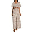 thumbnail image 4 of ITFABS Femmes Fleur Robe Longue, Manches Courtes V-Cou Taille Haute Robe Fendue, 4 of 8