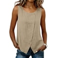 thumbnail image 5 of DeHolifer Linen Tank Tops for Women Summer Sleeveless Button Crewneck Linen Shirts Trendy Beach Casual Blouses Khaki L, 5 of 8