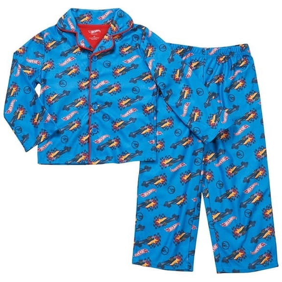 Hot Wheels Toddler Boy's Blue Flannel Race Cart Print Coat Pajama Set, Size 3T
