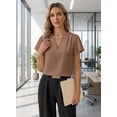 thumbnail image 4 of SHEWIN Women's Chiffon Blouse Casual Flowy Ruffle Sleeve V Neck Summer Work Tops Busines Office Shirts, 4 of 9