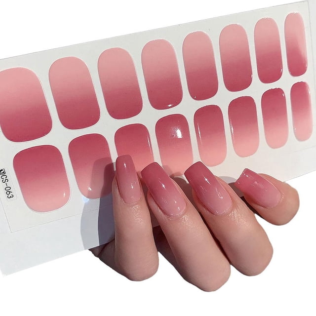 16 Pcs/Set Gradient Semi-Cured Gel Nail Strips Patch Waterproof Adhesive Wraps Full DIY