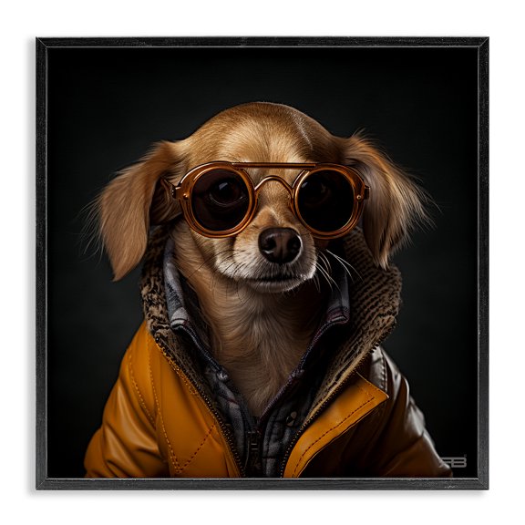Stupell Industries Traditional Stylish Dog on Black Black Framed Giclee Art, 12 x 12, by RB