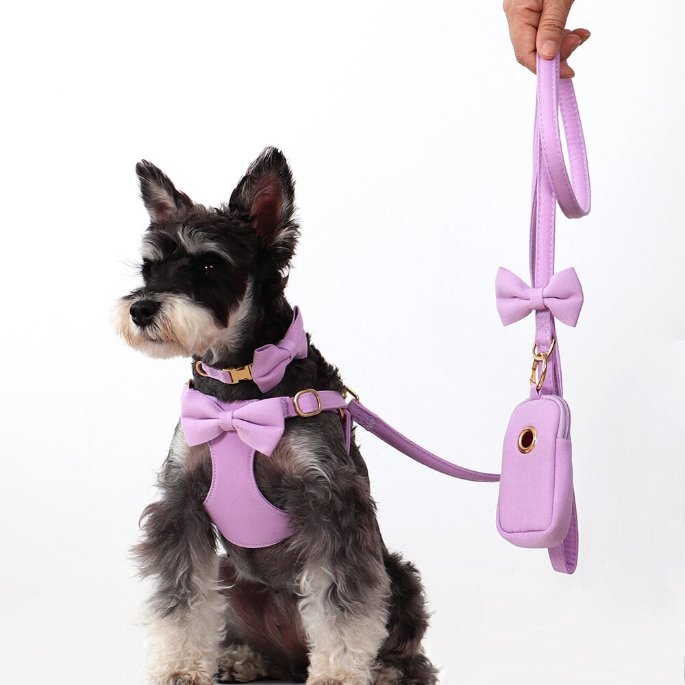Didog Cute Small Dog Vest Harness & Collar & Leash & Poo Bag Holder set for Puppy Cats Pet Yorkie