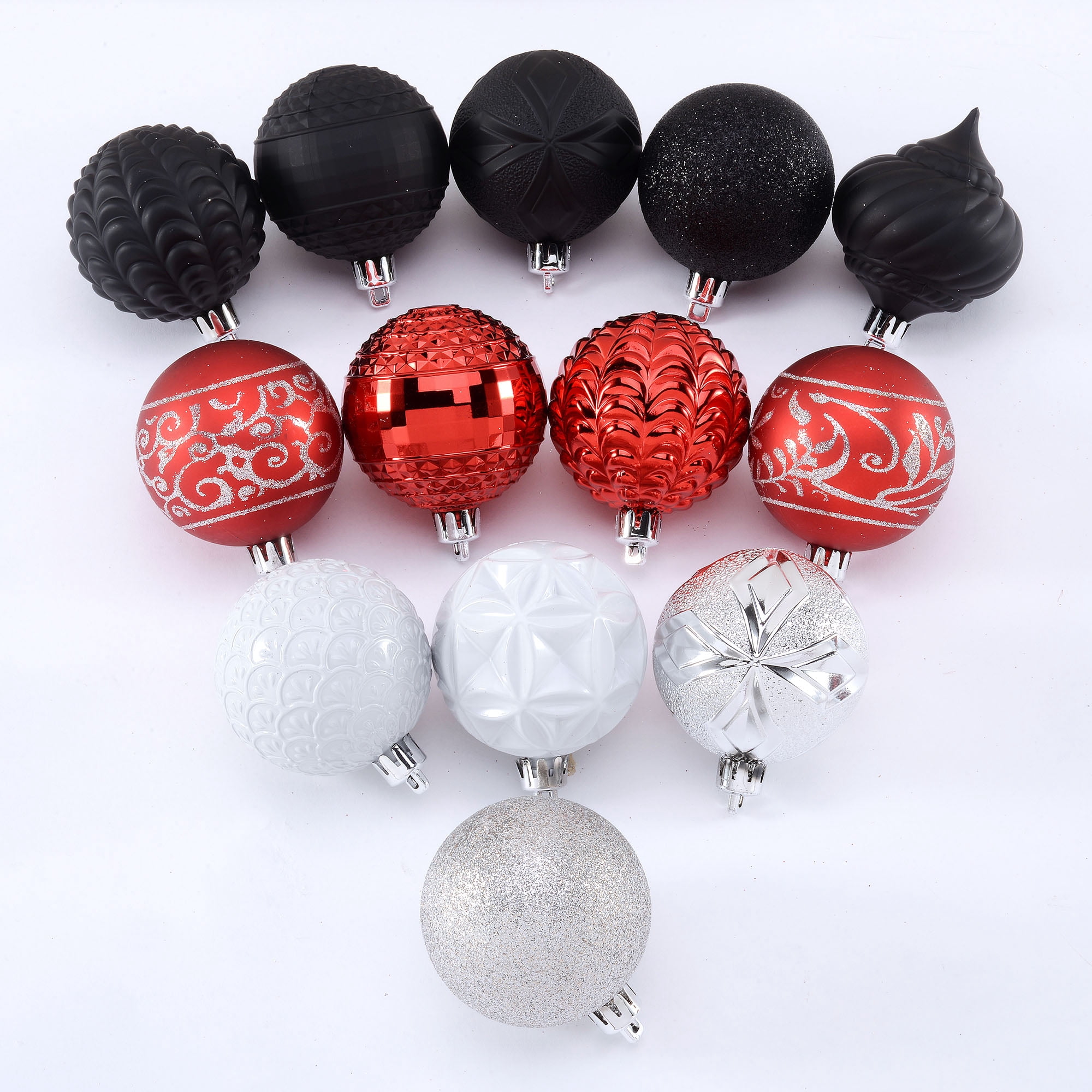 Holiday Time 60 mm Christmas Shatterproof Ornaments, Red, Black, White, & Silver, 40-Count
