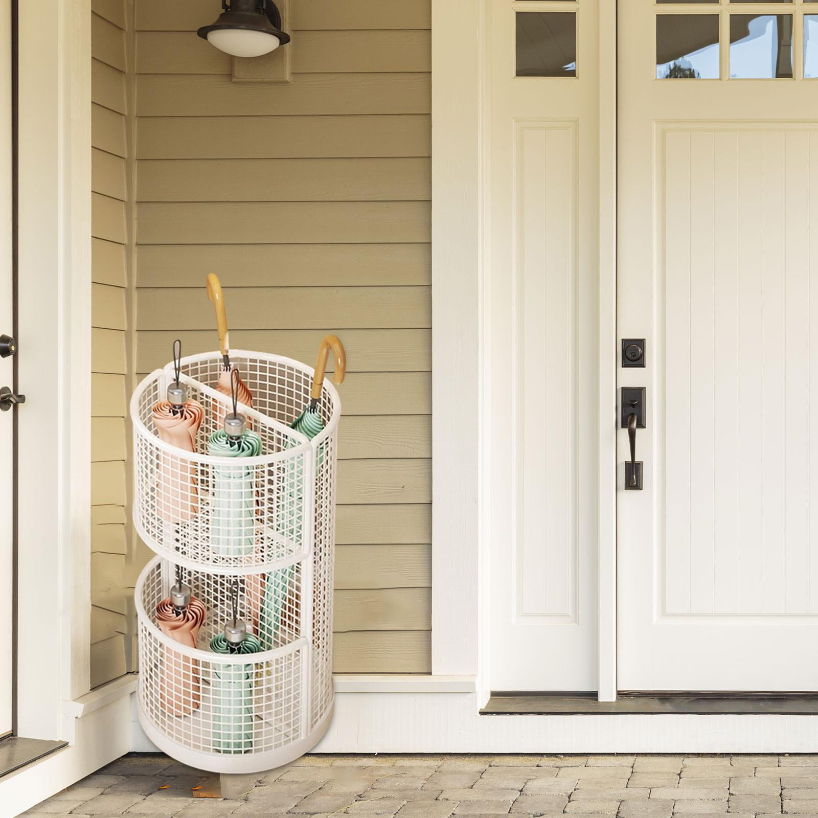 Fiocias Umbrella Stand Storage Rack Open Access Freestanding with Stable Base Convenient White
