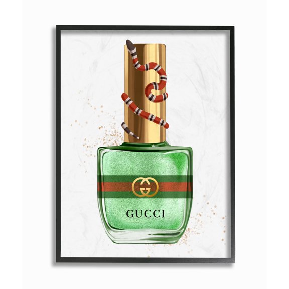 Stupell Industries Makeup Nail Polish Green Gold Snake Fashion Design Framed Wall Art by Ziwei Li