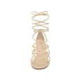 thumbnail image 5 of BLISSFUL STEP Women's Open Toe Knots Strap Lace Up Block Heels Sandals Beige 9, 5 of 7