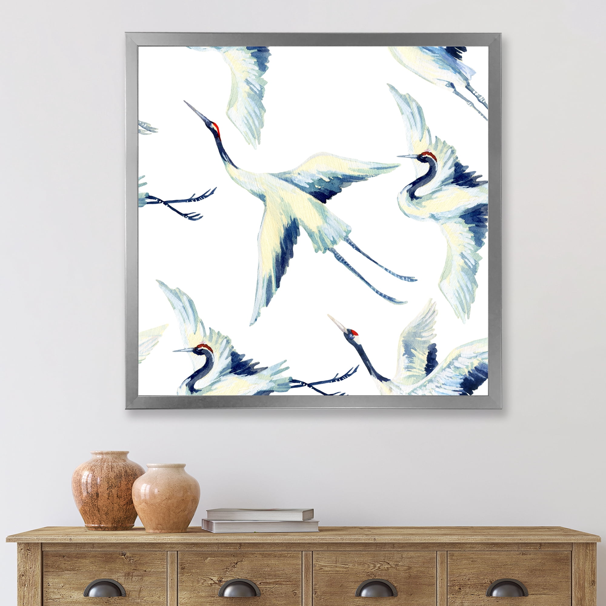 Designart 'Asian Crane Bird Impression I' Traditional Framed Art Print