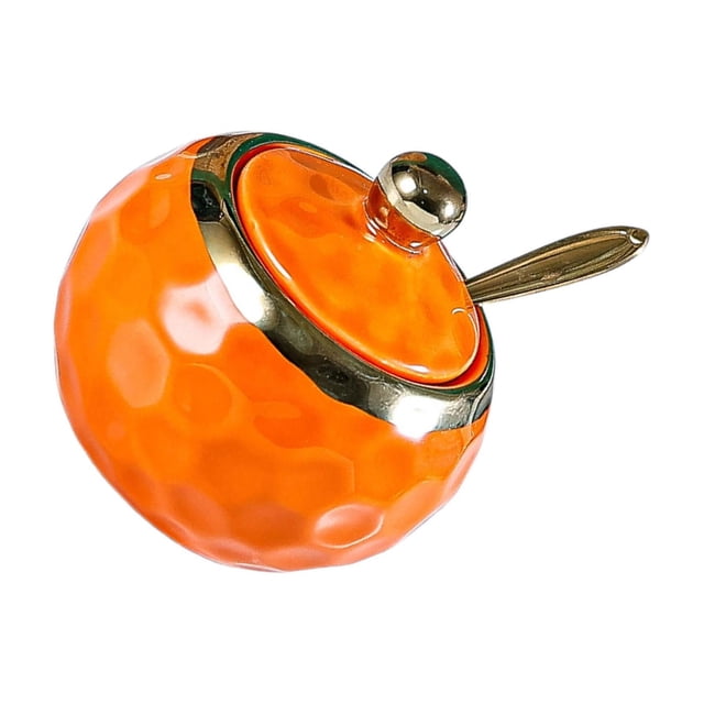 Transemion Porcelain Sugar Bowl Ceramic Condiment Pot Countertop for Kitchen Restaurant Orange Round