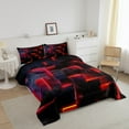thumbnail image 3 of YST Neon Red and Black Queen Comforter Set for Boys Girls,3D Checkered Geometric Bedding Set,Abstract Square Grid Comforter Set Lightweight Soft,Glowing Geometry Quilt Bed Set 3Pcs, 3 of 5