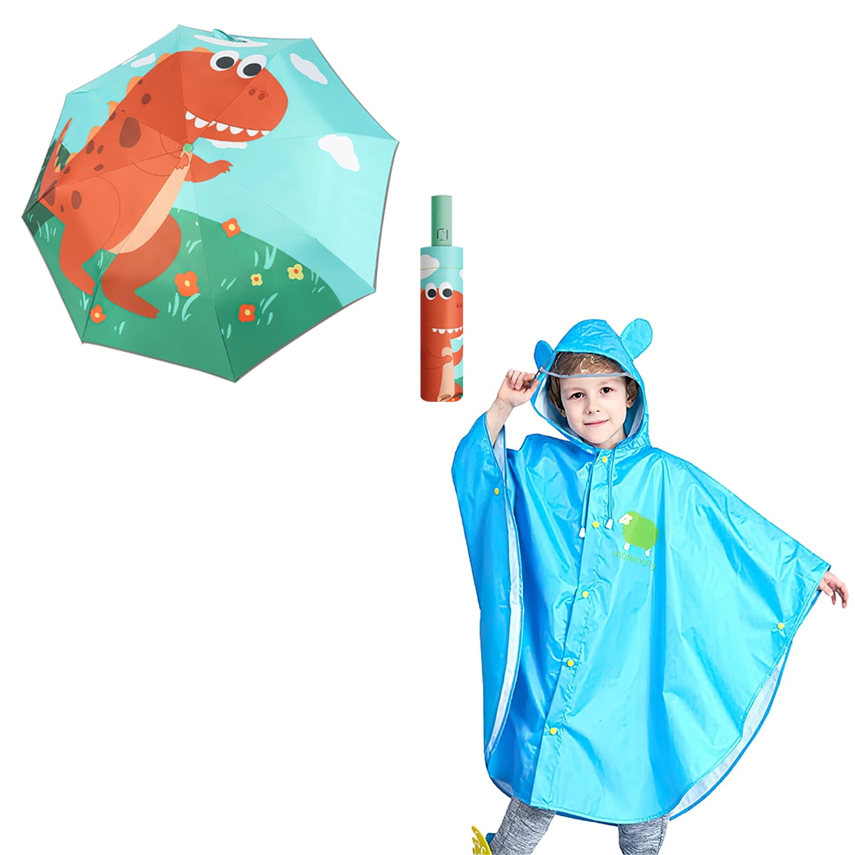 Kepooman L Size Kids Blue Cartoon Slicker & Green Portable Fully Automatic Children's Umbrella, Cartoon Raincoat with Children's Brim & Storage Bag Kepooman L Size Kids Blue Cartoon Slicker & Green Portable Fully Automatic Children's Umbrella, Cartoon Raincoat with Children's Brim & Storage Bag