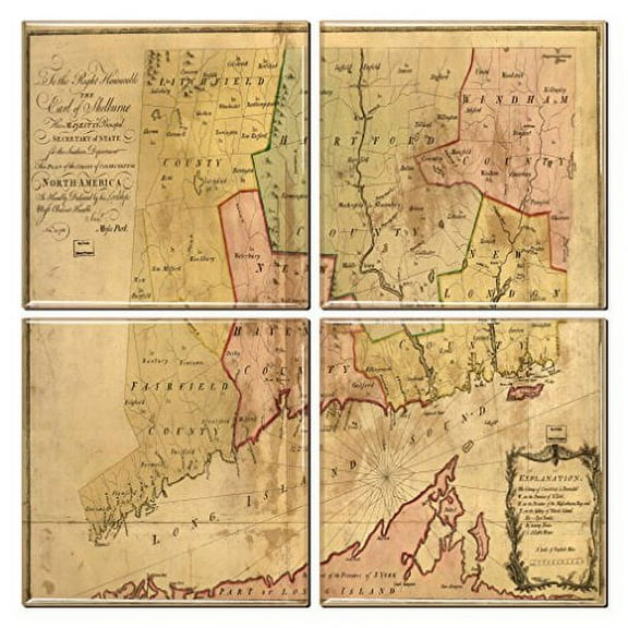 Connecticut Coaster Of Vintage Map (Set Of 4)