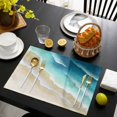 thumbnail image 3 of Teal Gradient Ocean Placemats Set of 6, Ombre Watercolor Coastal Beach Waves Placemats for Dining Table, Place Mats for Kitchen Tabletop, Waterproof Wipeable Dining Table Mats Set, 3 of 9
