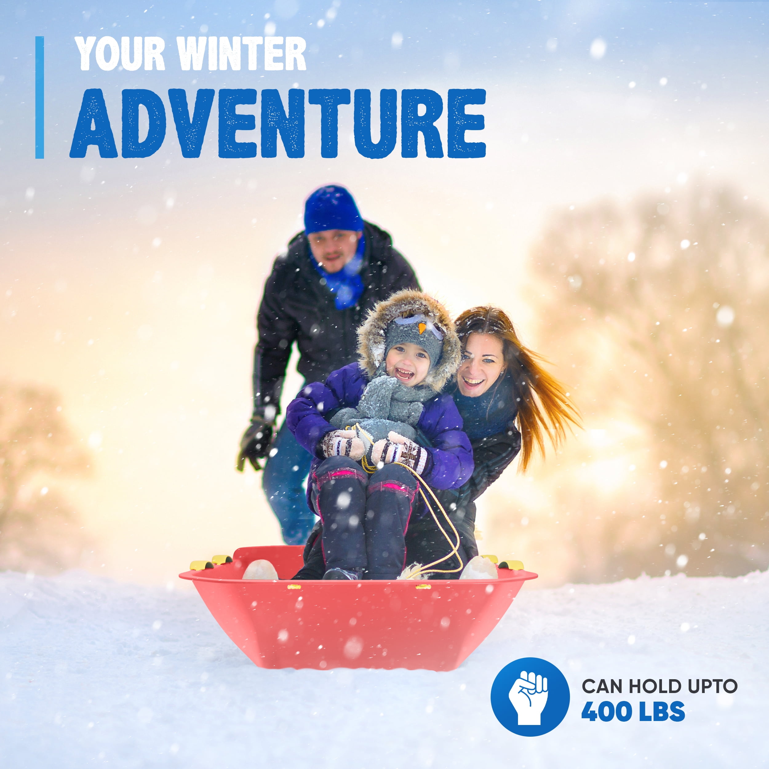 Snow Works LIFETIME 47.5" High-Density Toboggan Snow Sled for Kids and Adults (Red, 1 Pack)