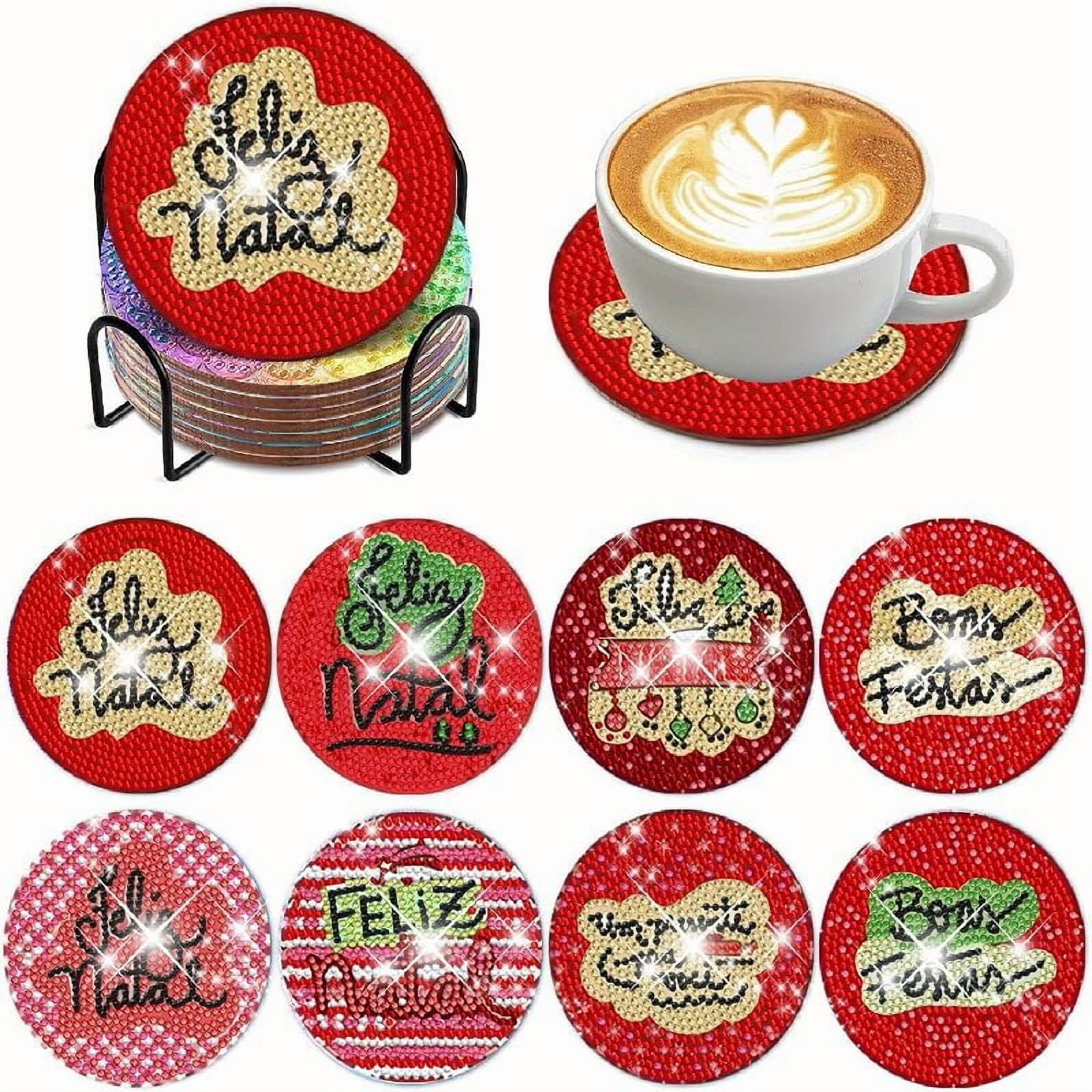 Diamond Art Coasters with Holder, Crafts Kits for DIY Coasters, Diamond Art Kits for Adults Diamond Painting Coasters Kits