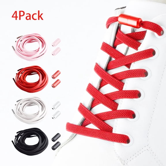 4Pairs No Tie Elastic Shoe Laces Adjustable Tieless Shoelaces, One Size Fits All Adult & Kids(Black, White, Red, Pink)