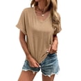thumbnail image 3 of Liher Womens Tops Summer Short Sleeve V Neck T shirts 2026 Casual Loose Basic Tee Shirts Ladies Tunic Tops for Legging Camel L, 3 of 4