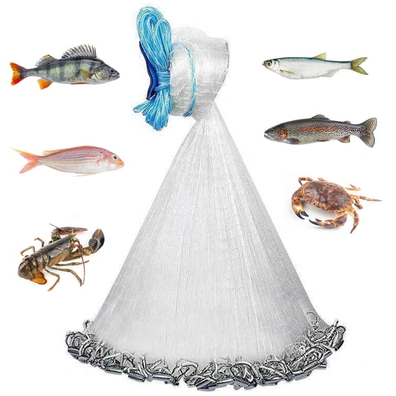 8ft Radius Saltwater Fishing Cast Net Heavy Duty Sinkers Throw Net with Chain Sinker Bottom Spread