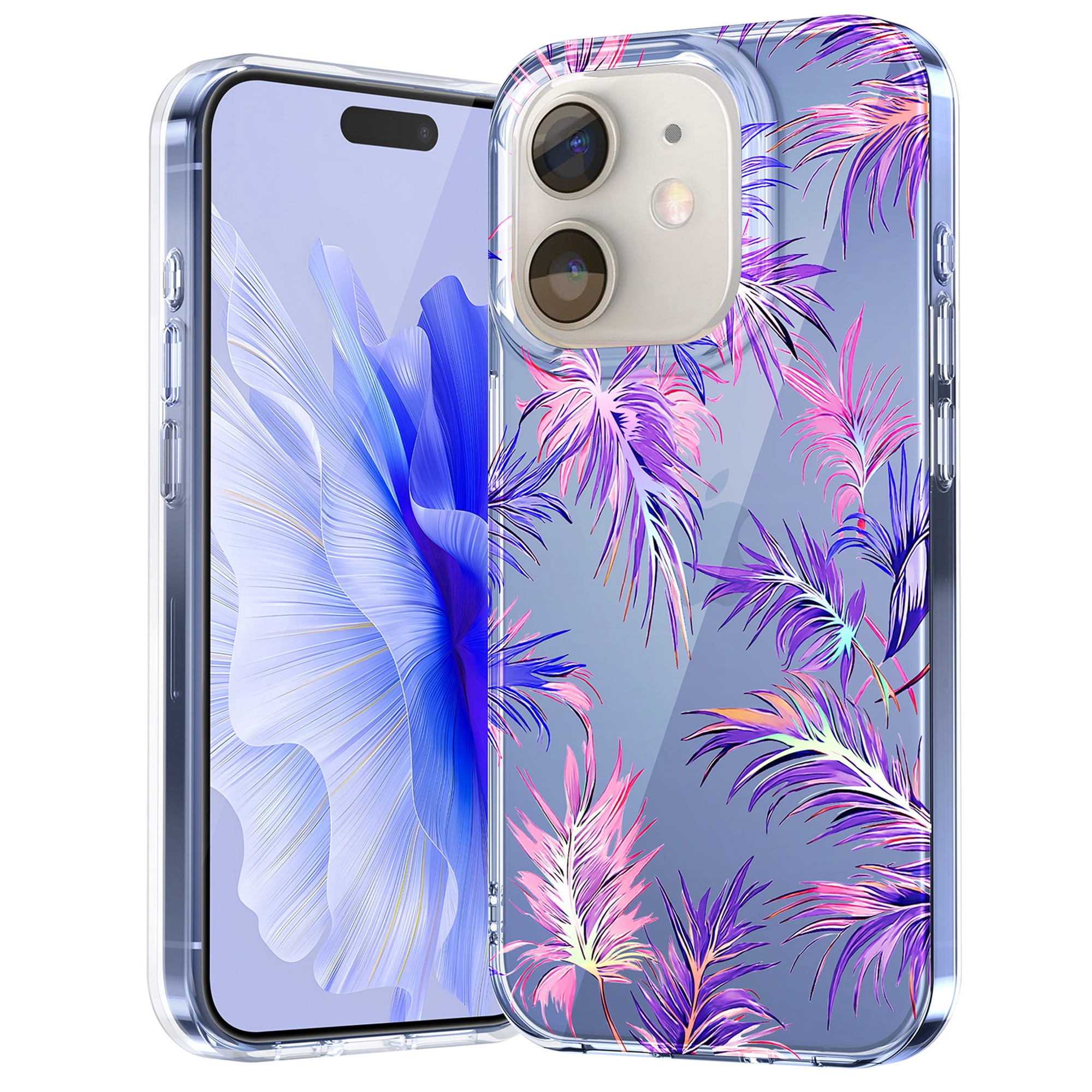 Dteck Case for iPhone 14 Plus Case Clear with Design Slim Protective Soft TPU Bumper Embossed Pattern,Purple Leaf