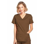 Workwear Core Stretch Women Medical Scrubs Top Mock Wrap 4728, XS, Chocolate