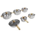 Frying Pan Saucepan Set, Multi Functional Kitchen Set Pot High Temperature Resistance Not Easily Deformed with Gold Handle Design for Home Use