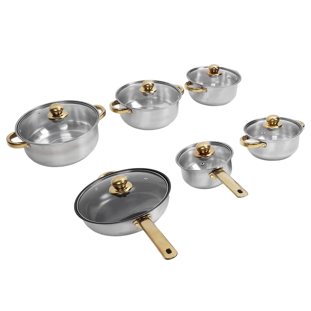Juego De Utensilios De Cocina De Sartén De Acero Inoxidable, Juego De Olas De Cocina Con Manijas De Oro, Multifuncional Para Cocinar Caseros