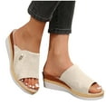 thumbnail image 4 of Xfvqtps Wedge Sandals for Women Flatform Slipper High Heel Peep Toe Canvas Summer Slide Sandals Beige, 4 of 7