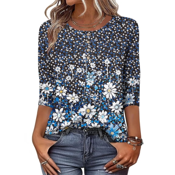 Fewfanhot Women Clothing 2026 Blouse Crewneck Pleated Tunic Tops 3/4 Sleeve Dressy Casual Shirts Business Work Outfits