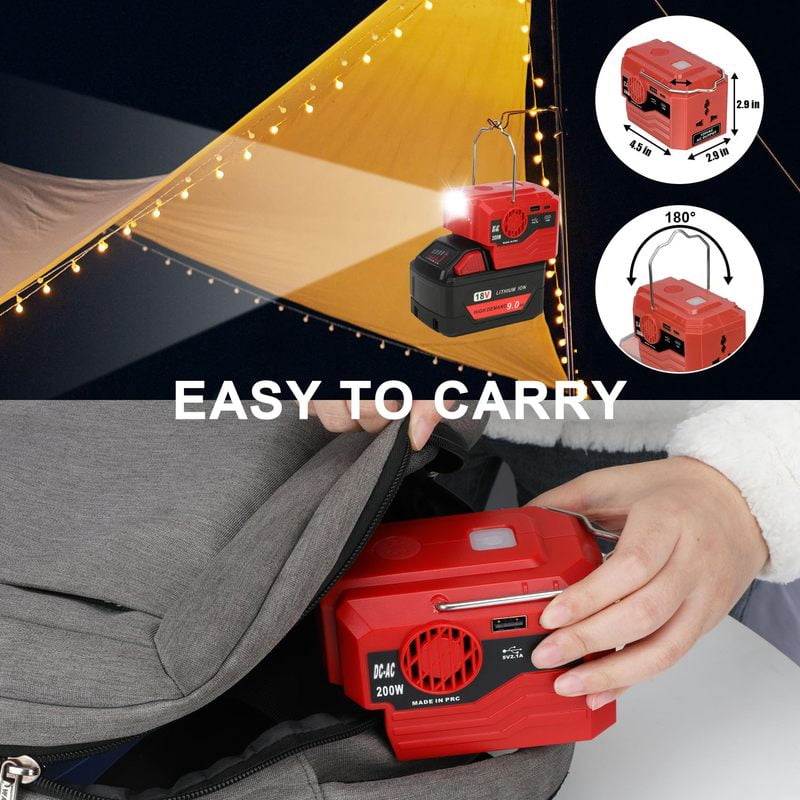 New Upgrade Portable Power Inverter 120-220V Outdoor Mobile Lithium Battery Inverter For Mil*wau*kee 18V 20V Battery