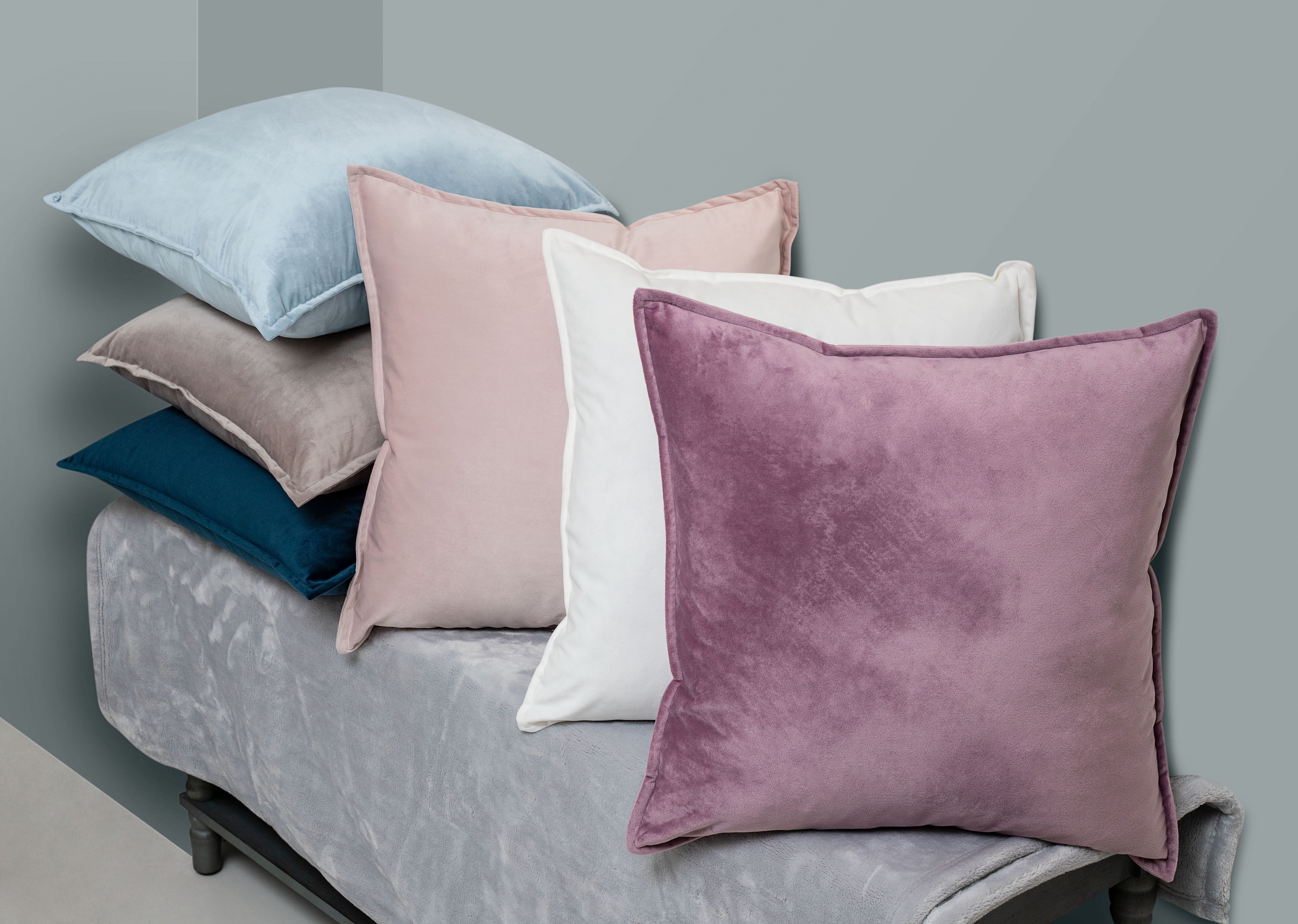 Better Homes & Gardens Feather Filled Velvet Square & Mongolian Faux Fur Oblong Decorative Throw Pillows, Blush & Gray, 2 Piece Set