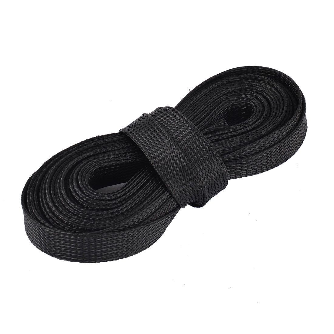 DealMux 20Ft Long 22mm Wide Nylon Braided Elastic Expandable Sleeving Cable Harness Black 