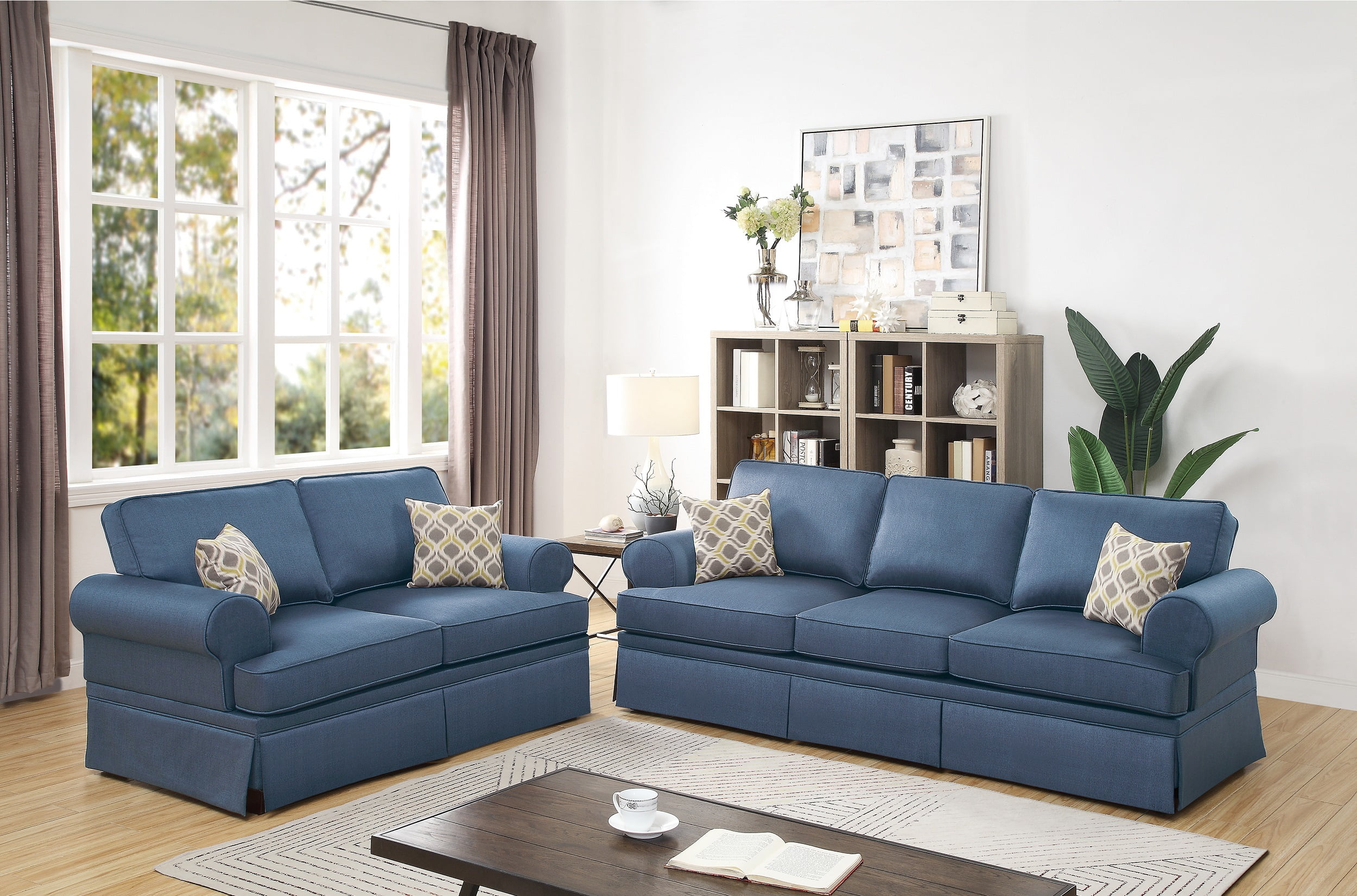 Classic Comfort Cozy Living Room 2pc Sofa Set Sofa And Loveseat Blue ...
