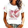 thumbnail image 3 of Weikingp Breast Cancer Shirts for Women Short Sleeve Casual Tops Cute Love Heart Ribbon Graphic Print Tee Vintage Floral T Shirt Baseball Shirt Going Out Tops White S, 3 of 5