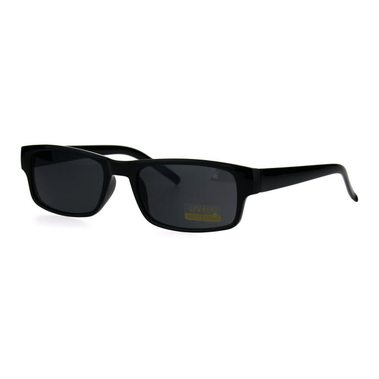 All Black Narrow Rectangular Thin Plastic Mens Minimal Mod