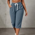 thumbnail image 2 of LIaqionyy Capri Pants for Women Corduroy High Waisted Wide Leg Cropped Pant Casual Loose Trouser with Pockets, 2 of 8