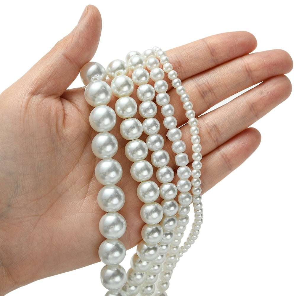 Dyed Glass Pearl Round Beads Strands White 4mm/6mm/8mm/10mm/12mm Hole: 1mm 70~216pcs/strand