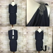 Cache Charcoal Gray Dress w/ Beaded Appliqu Size 4