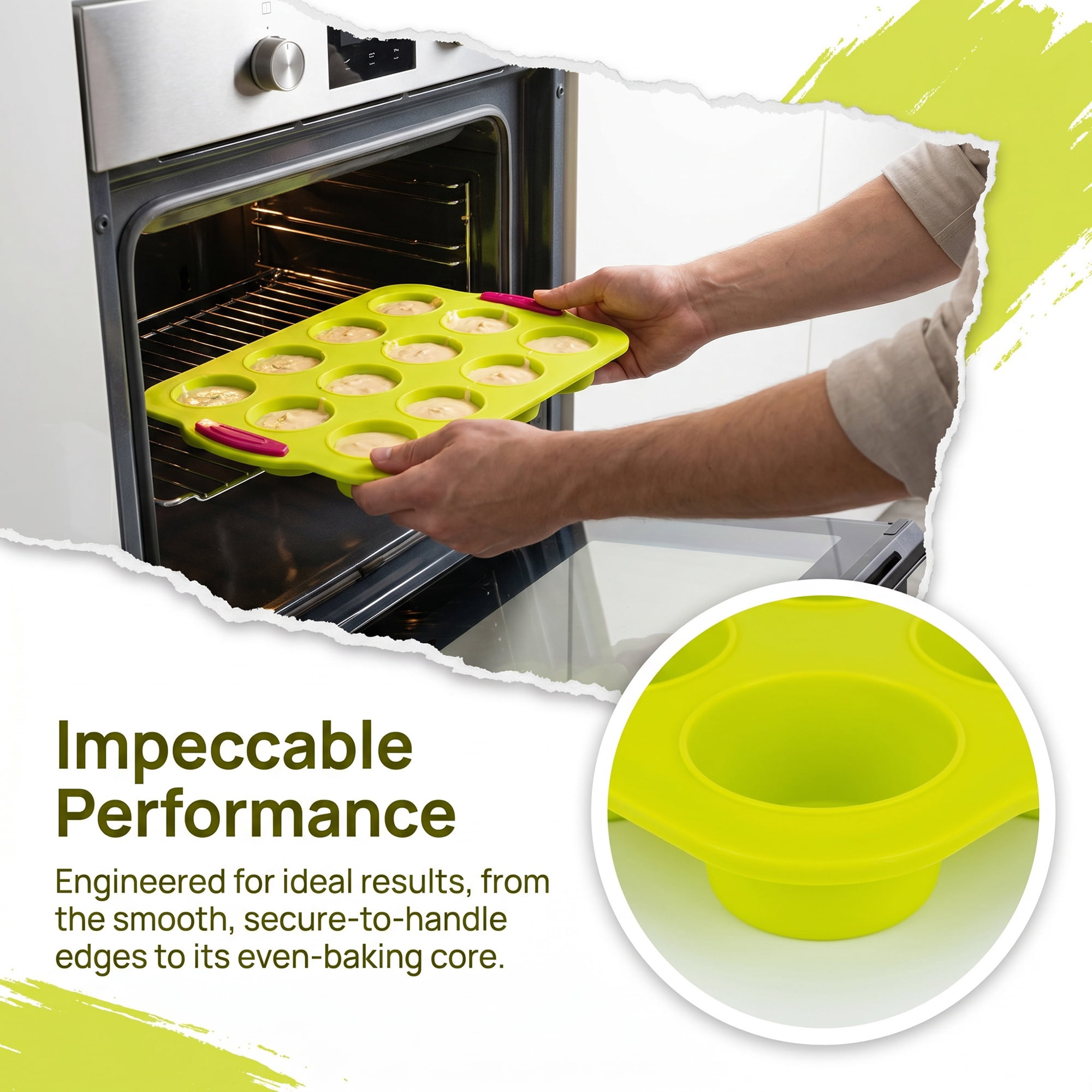 Unique Bargains Baking Pan 12-Cup Speckled Nonstick Silicone Tray for Bread Green 12"x7.9"