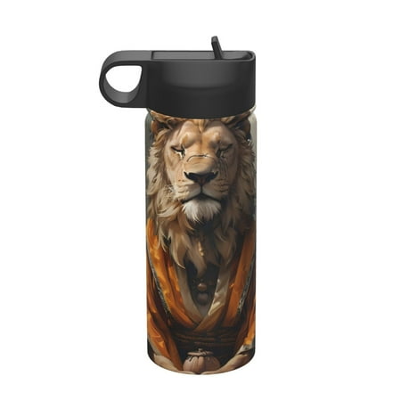 

Gaeub Jungle Meditating Lion Printed 18oz Sports Insulated Kettle With Straw Sports Insulated Bottle Water Bottle For Running Hiking Cycling Climbing Mens Womans Insulated Water Bottle