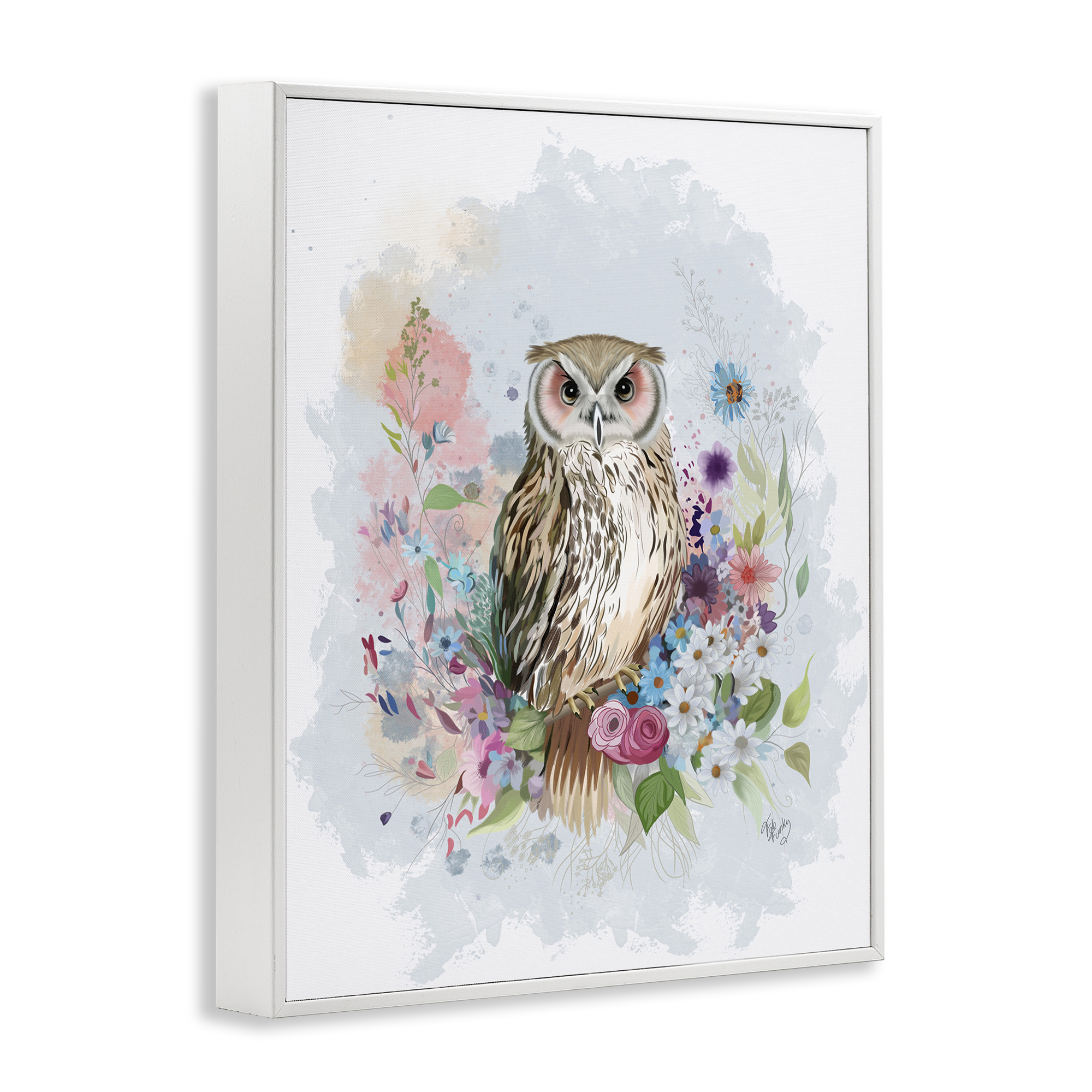 Stupell Industries Owl & Floral Garland Animals & Insects Painting White Framed Art Print Wall Art, 24 x 30