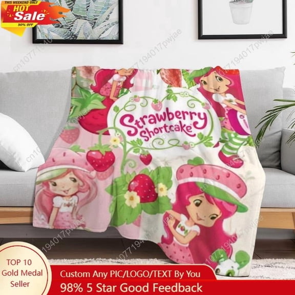 Soft Funny Strawberry Shortcake Cartoon Print Perfect For Travel Or Home Custom Flannel Blanket