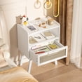 thumbnail image 6 of LELELINKY Rattan Nightstand with Charging Station, Boho Bedside Table with Handmade Drawer & Open Shelf for Bedroom, White New, 6 of 7