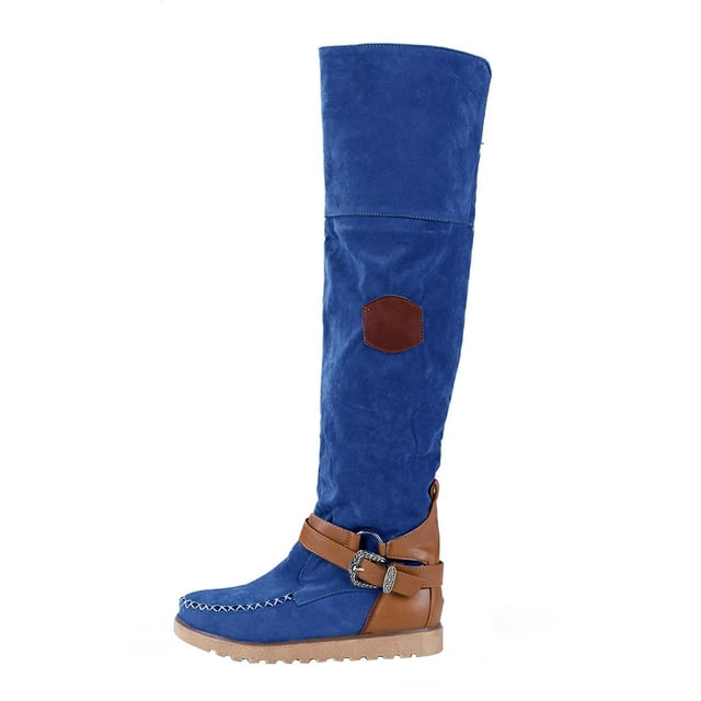 jovati Bottes pour Femmes à Bout Rond Mode Bottes Décontractées à Boucle de Ceinture Talon Bas Bottes Plates