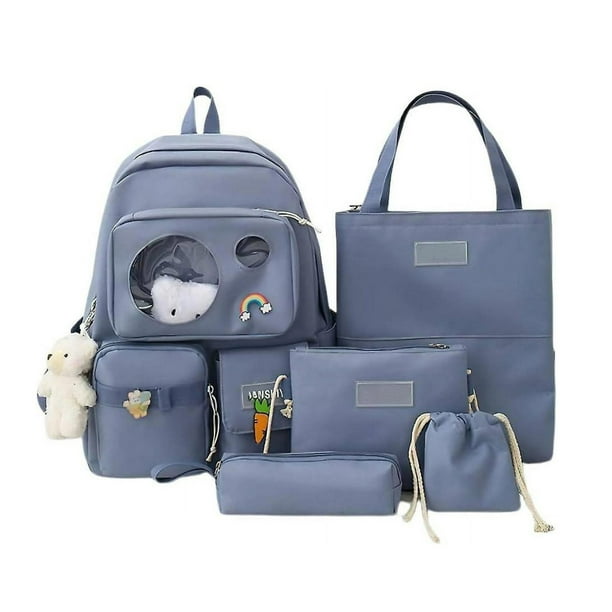 Set de Mochila Estilo Coreano Luxvi 5 en 1 Color azul