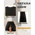 thumbnail image 4 of Women Summer Dress Wrap V-Neck Short Sleeve Casual Beach Dress A-Line Pleated Midi Sun Dresses (Black, XL), 4 of 4