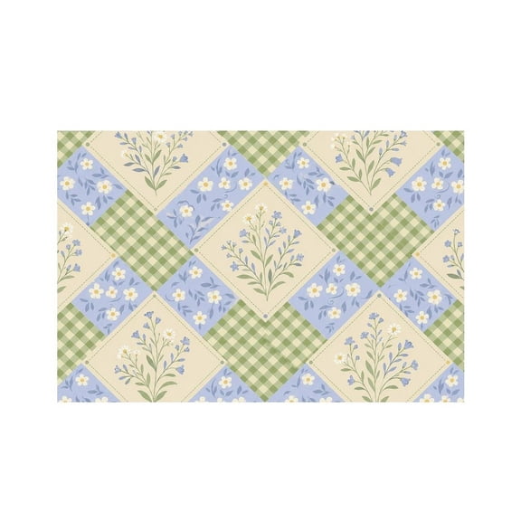 RKSupls Patchwork Floral Plaid Quilt Linen Placemats 30x45cm Straight Edge Stain Resistant Washable Non-Slip Table Mats Table for Kitchen Dining Room Home