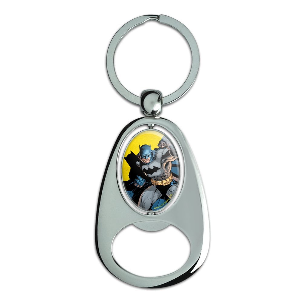 Batman Character Keychain Chrome Metal Spinning Oval Bottle Opener