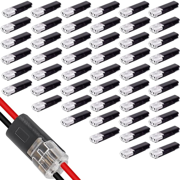 Inferright Quick-Clip Fasteners, Conservatione Double Wire Plug in Connector with Locking Buckle, Solderless Wire Connector - No Wire Stripping Cutting, for Strip Lights DIY Crafting (50Pcs)