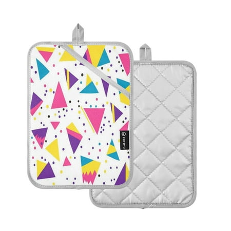 

2 Pcs Pot Holders Sets Oven Mitts Square Potholders Oven Hot Pads Heat Resistant for Kitchen Cooking Baking 7 x9.8 Triangles and Dots