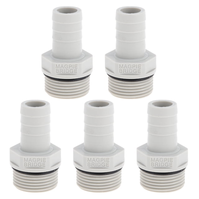 Unique Bargains Plastic Hose Barb Fitting 5/8" 3/4"G Male Thread Straight Pipe Connector Gray White 5 Pcs